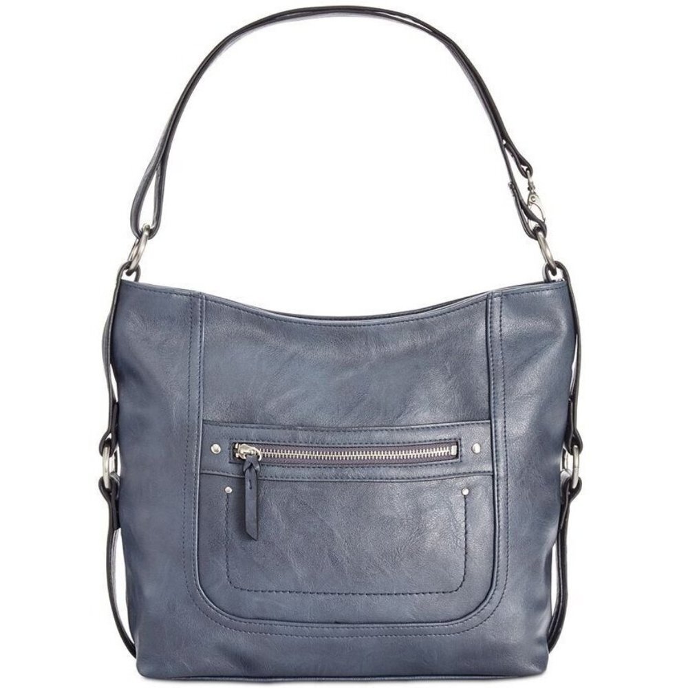 INC INTERNATIONAL CONCEPTS Riverton faux-leather medium hobo shoulder bag -Navy